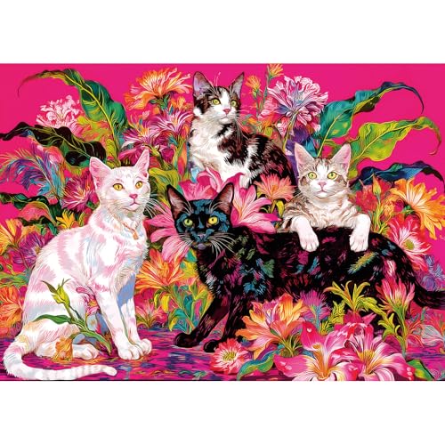 Blueforest Spring Cat Flower 1000 Piece Puzzles for Adults Clearance Colorful Fun Puzzles for Adults 1000 Pieces with HD Print Poster 275 X 197 Dust Free for Gifts Halloween Christmas Family Games - Image 1