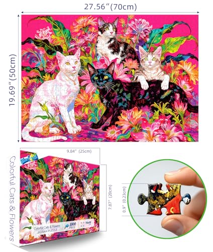 Blueforest Spring Cat Flower 1000 Piece Puzzles for Adults Clearance Colorful Fun Puzzles for Adults 1000 Pieces with HD Print Poster 275 X 197 Dust Free for Gifts Halloween Christmas Family Games - Image 5