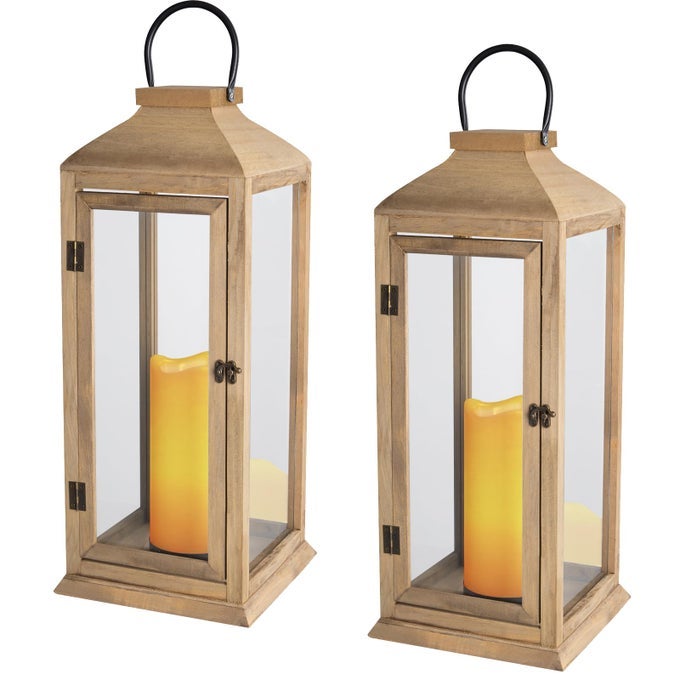 2 PACK LANTERNS DECORATIVE 275IN NEW ZEALAND PINE LANTERNS DECORATIVE WITH FLAMELESS PILLAR CANDLES DECORATIVE LANTERNS FOR HOME DECOR INDOOR OUTDOOR FRONT PORCH GARDEN FARMHOUSE STYLE