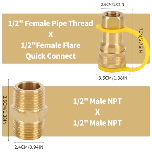 WAYASDCU 1/2 Inch QDD LP Natural Gas Quick Connect Fittings Kit, 1/2 Quick Connect Natural Gas Propane Quick Connects Fittings, 100% Solid Brass with Dust Cover - Image 3
