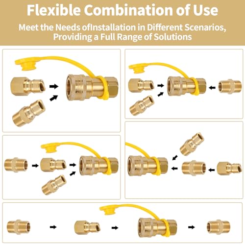 WAYASDCU 1/2 Inch QDD LP Natural Gas Quick Connect Fittings Kit, 1/2 Quick Connect Natural Gas Propane Quick Connects Fittings, 100% Solid Brass with Dust Cover - Image 5