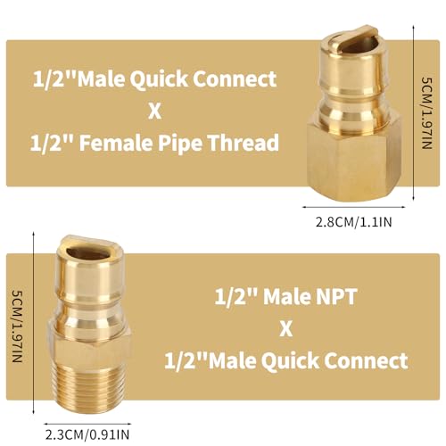 WAYASDCU 1/2 Inch QDD LP Natural Gas Quick Connect Fittings Kit, 1/2 Quick Connect Natural Gas Propane Quick Connects Fittings, 100% Solid Brass with Dust Cover - Image 2