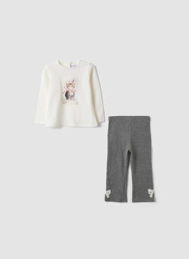 Ovs OVS Grey And White Stretch Cotton And Viscose Set For Baby Girl