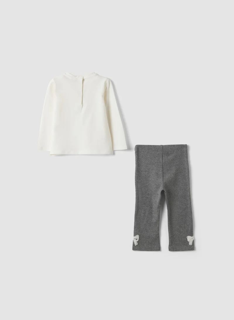 Ovs OVS Grey And White Stretch Cotton And Viscose Set For Baby Girl