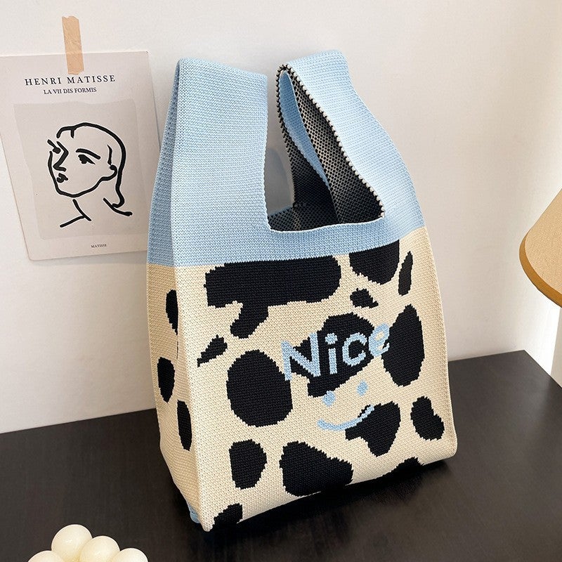 Knitted Cartoon Gift Bag Tote Handbag Outgoing Bag Internet Celebrant Casual Student Cute Casual Bag - Image 3
