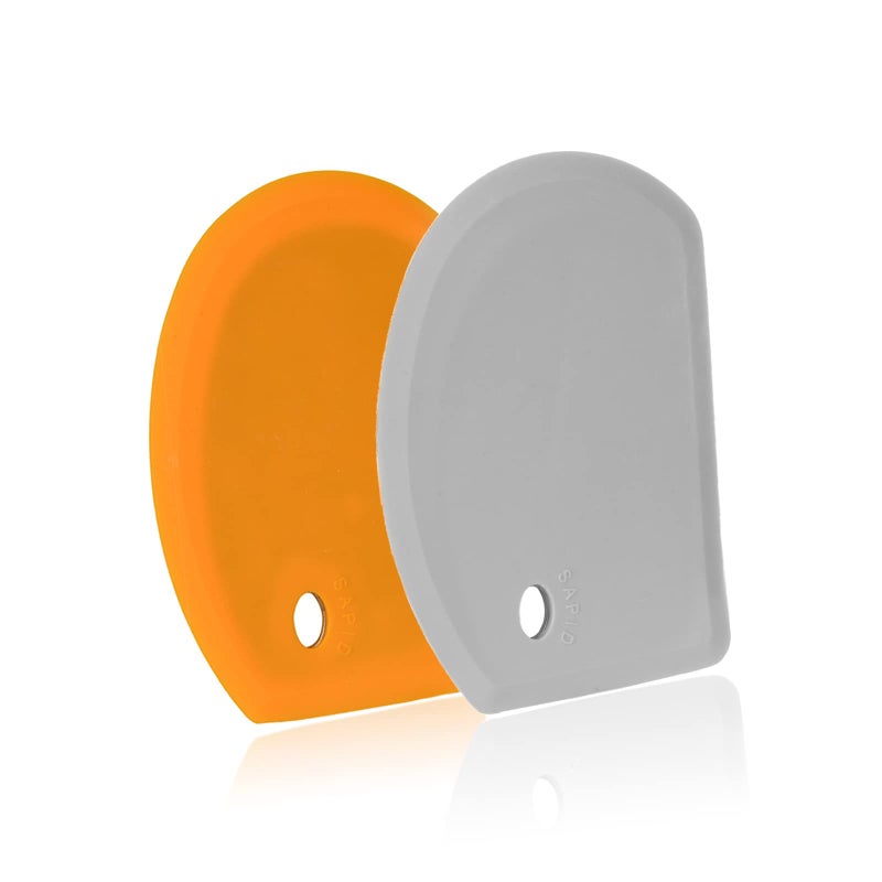 Silicone Dough Scraper with Stainless Steel Sheet Curved Edge Flexible Bowl Scraper for Baking Food Grade Silicone Bench Scraper for Sourdough Bread Proofing Basket Set of 2 Gray  OrangeSAPID
