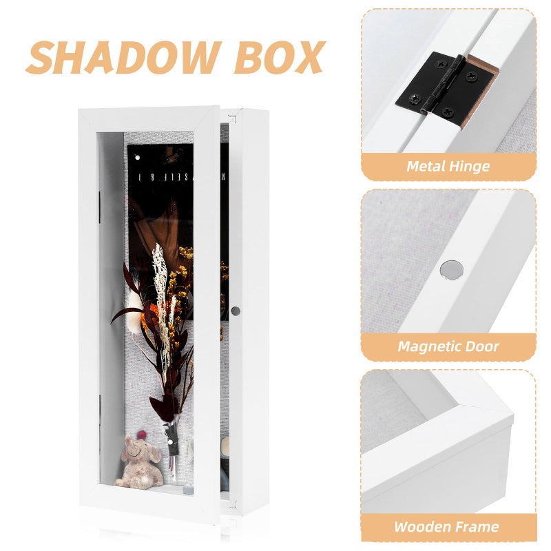 Muzilife 12.5 × 5 إطار صورة الظل مربع - 2.16 "" Deep Wood & Glass Display Case جاهز لتعليق تذكارات الأطفال التذكارات الرياضية للأطفال - Image 2