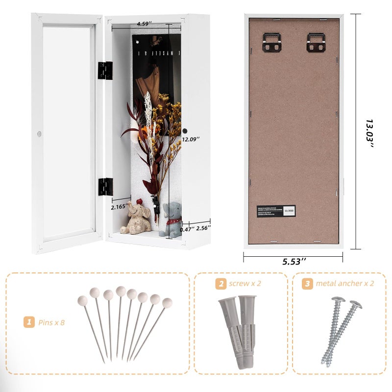 Muzilife 12.5 × 5 إطار صورة الظل مربع - 2.16 "" Deep Wood & Glass Display Case جاهز لتعليق تذكارات الأطفال التذكارات الرياضية للأطفال - Image 3