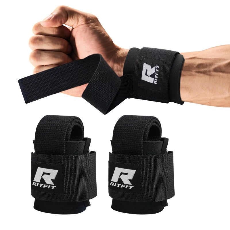 RitFit أربطة معصم ريت فيت، أحزمة معصم لرفع الأثقال، دعم المعصم أثناء التمرين، كمال الأجسام، MMA، رفع الأثقال، تدريب القوة، للرجال والنساء، أسود - Image 1
