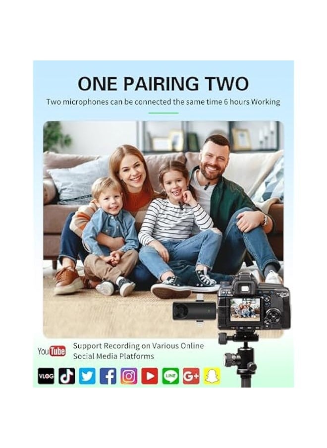 Mini Microphone for iPhone Android Camera iPad USB-C, 4 in 1 Professional Wireless Lavalier Lapel Microphone for Recording, Live Stream, YouTube, Facebook, TikTok, Vlog (2 Pcs)