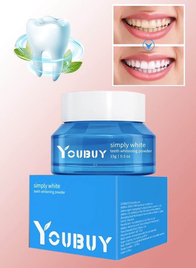 YOUBUY Simply White Teeth Whitening Powder Instant Whitening and Stain Removal Tooth Whitener Cleaning Tooth Fresh Breath Care Oral Remove Tea Coffee Stains Teeth Powder 15g - Image 1