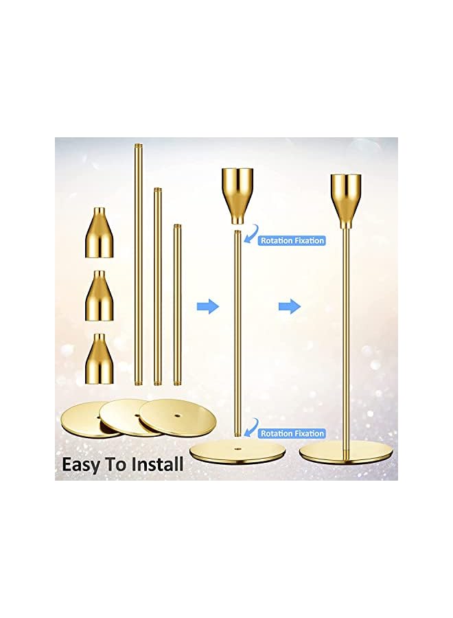The Bros Gold Candle Holders,Set of 3 fit for 3/4" Tall Taper Yellow Gold Candlestick&Led Modern Metal Candles, Elegant Stands Decorative Table Centerpieces for Dinning Party Church,Decorative Fitting - Image 5