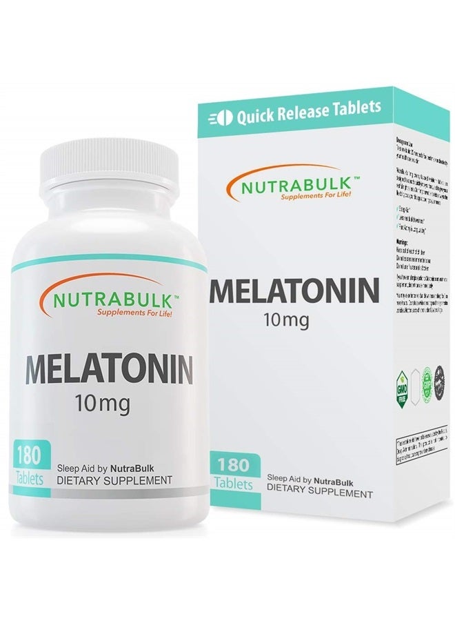 NutraBulk Melatonin 10 mg Tablets – Quick Release Natural Nighttime Sleep Aid for Adults. (180 Count) - Image 1