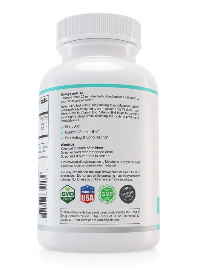 NutraBulk Melatonin 10 mg Tablets – Quick Release Natural Nighttime Sleep Aid for Adults. (180 Count) - Image 4