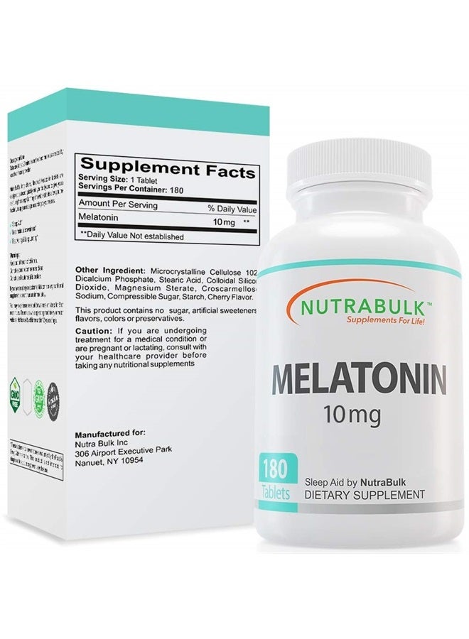 NutraBulk Melatonin 10 mg Tablets – Quick Release Natural Nighttime Sleep Aid for Adults. (180 Count) - Image 3