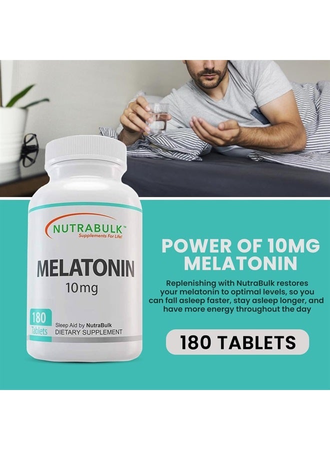 NutraBulk Melatonin 10 mg Tablets – Quick Release Natural Nighttime Sleep Aid for Adults. (180 Count) - Image 2