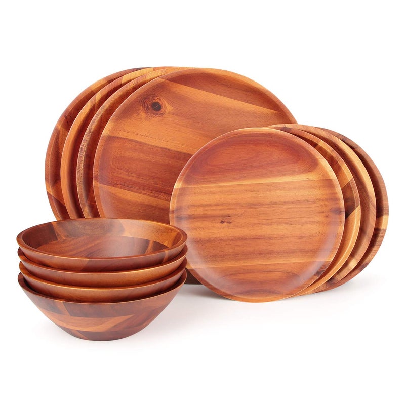 AIDEA Wood Dinnerware Set 12pcs Acacia Wood Tableware Set, Dishes Set for 4 - Image 1