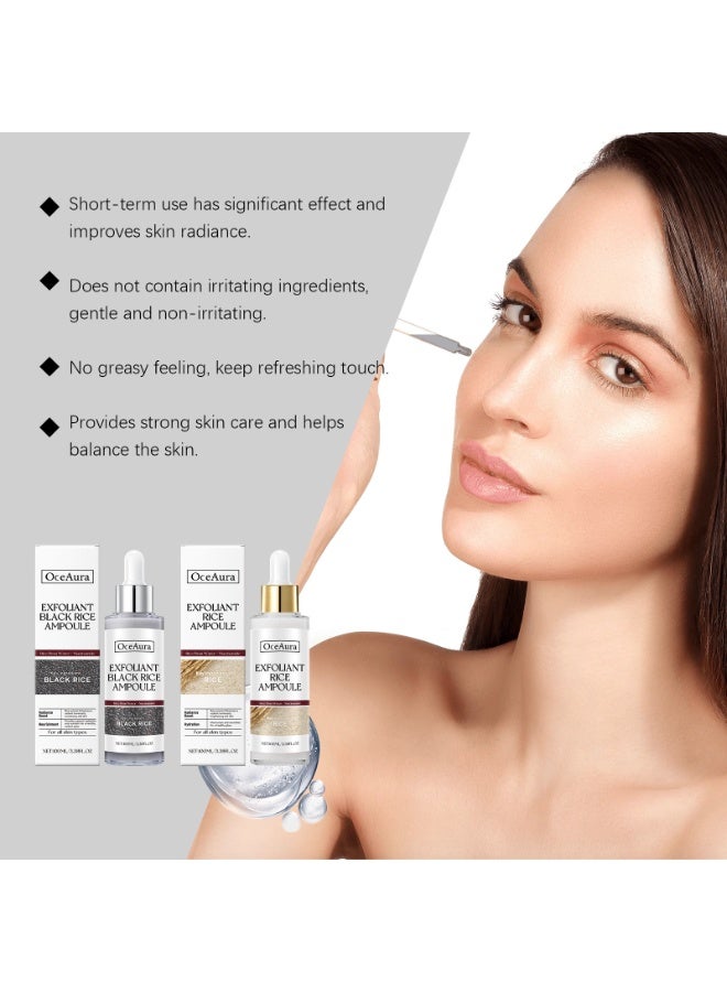  اوساورا أمبولة تقشير الأرز الأسود، 100 مل سيروم تقشير لامع بالأرز، مقشر ناعم للوجه والجسم لإزالة خلايا الجلد الميتة، مزيل للرؤوس السوداء لجميع أنواع البشرة، تقشير لطيف، تقليل المسام ومرطبات عميقة (الأرز الأسود). - Image 5