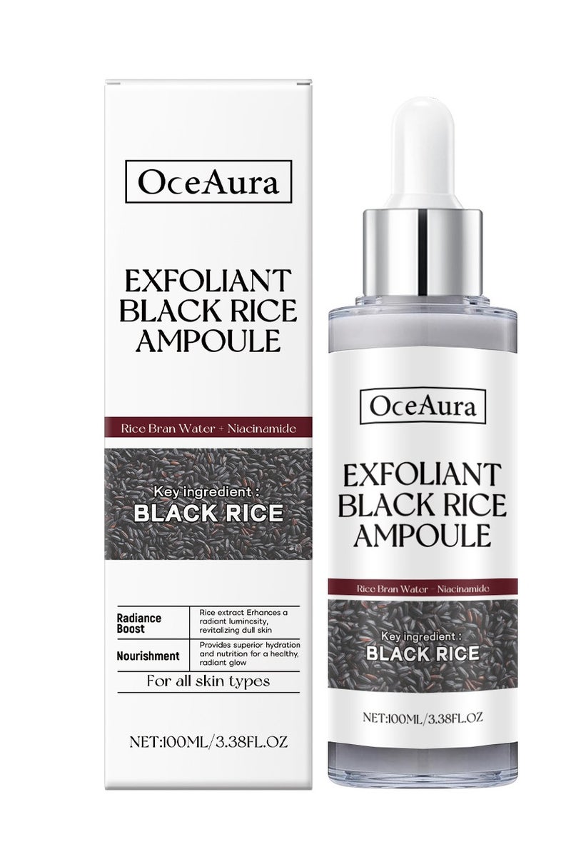  اوساورا أمبولة تقشير الأرز الأسود، 100 مل سيروم تقشير لامع بالأرز، مقشر ناعم للوجه والجسم لإزالة خلايا الجلد الميتة، مزيل للرؤوس السوداء لجميع أنواع البشرة، تقشير لطيف، تقليل المسام ومرطبات عميقة (الأرز الأسود). - Image 1