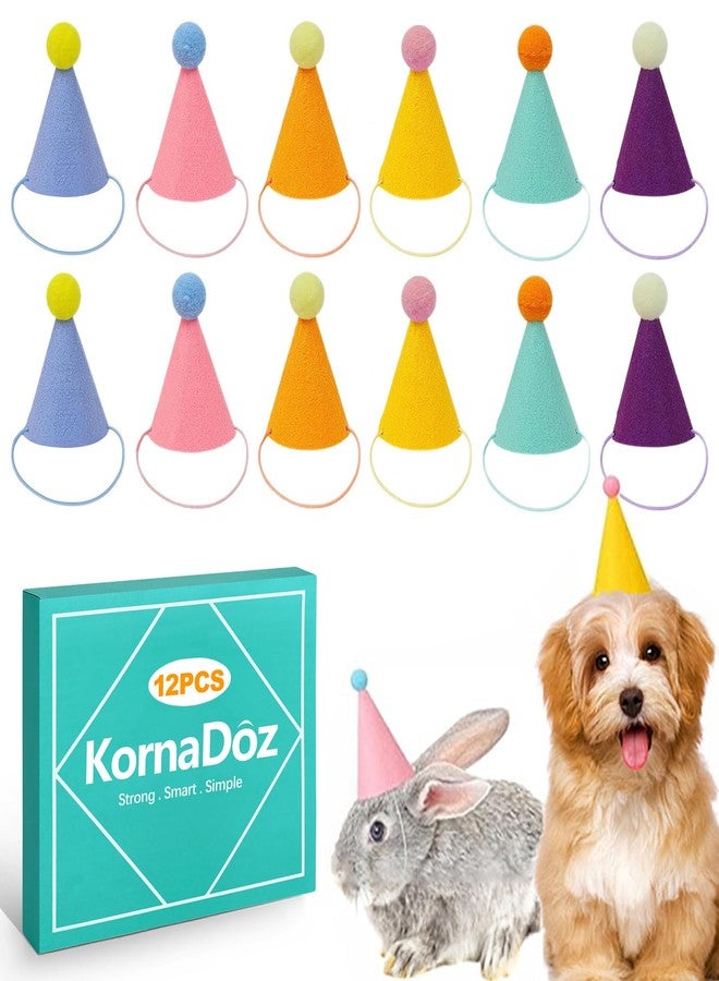 KornaDoz 12 Pieces Mini Party Hats for Small Animal, Tiny Birthday Cone Hats with Pompoms for Pets and Cake Toppers, Colorful Glitter Party Decorations - Image 1