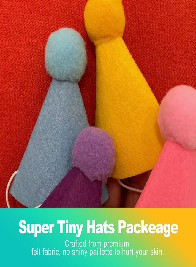 KornaDoz 12 Pieces Mini Party Hats for Small Animal, Tiny Birthday Cone Hats with Pompoms for Pets and Cake Toppers, Colorful Glitter Party Decorations - Image 4