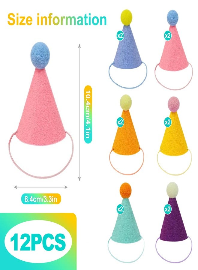 KornaDoz 12 Pieces Mini Party Hats for Small Animal, Tiny Birthday Cone Hats with Pompoms for Pets and Cake Toppers, Colorful Glitter Party Decorations - Image 2