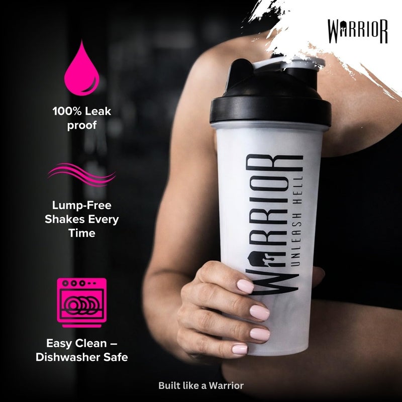Warrior Protein Shaker Bottle, Includes Wire Mixball Blender – 600ml – Perfect for Mixing Powdered Shakes, Clear, BPA Free, Dishwasher Safe - Image 3