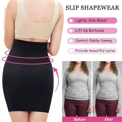SLIMBELLE Half Slips Shaper Cool Comfort Seamless Firm Control Slip Shapewear Under Dress Tight Skirt Undergarments Black XL - Image 2