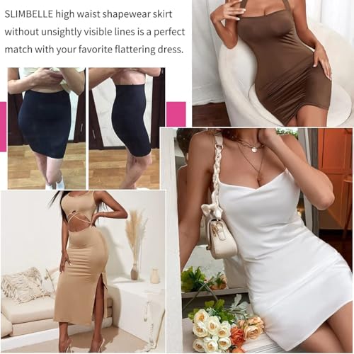 SLIMBELLE Half Slips Shaper Cool Comfort Seamless Firm Control Slip Shapewear Under Dress Tight Skirt Undergarments Black XL - Image 4