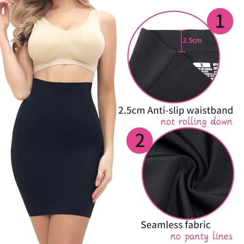 SLIMBELLE Half Slips Shaper Cool Comfort Seamless Firm Control Slip Shapewear Under Dress Tight Skirt Undergarments Black XL - Image 3