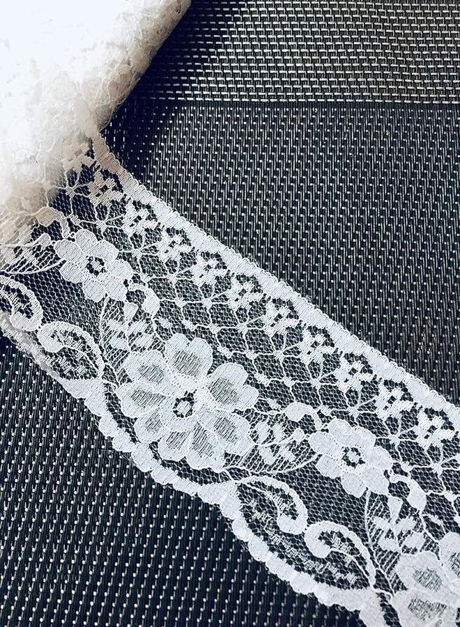 Lacesnmore White net lace dyeble self Fabric Cutwork Trim for Cotton Dresses, Saree Border net, Ribbon Chicken net lace (Broad White -10meter) - Image 1