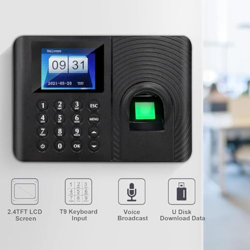 Fingerprint Attendance Machine, Biometric Fingerprint/Password Time Attendance Machine, Employee Checking-in Recorder, 2.4-inch Color LCD Screen Attendance Controller - Image 2