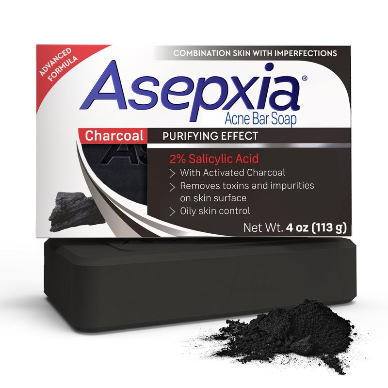 Asepxia Salicylic Acid & Activated Charcoal Bar Soap | Acne Treatment, Reduces Pimples & Blemishes, Deep Cleansing Facial Cleanser, Dries Out Acne, Prevents Breakouts, Face wash, 4 Oz, 1-Pack - Image 1