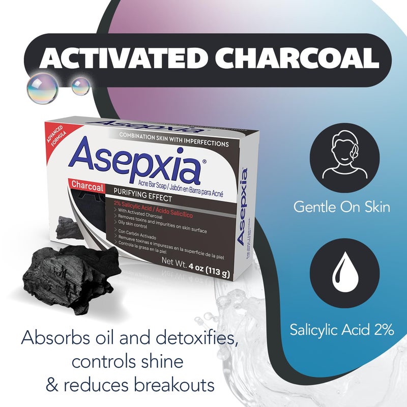 Asepxia Salicylic Acid & Activated Charcoal Bar Soap | Acne Treatment, Reduces Pimples & Blemishes, Deep Cleansing Facial Cleanser, Dries Out Acne, Prevents Breakouts, Face wash, 4 Oz, 1-Pack - Image 4