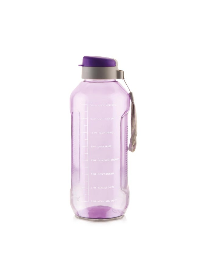 ATTRO زجاجة مياه ATTRO Ultra Pro 2 Motivational سعة 2 لتر خالية من مادة BPA مع غطاء قلاب مانع للتسرب وحزام من النايلون ولون أنيق للترطيب اليومي بنفسجي، مصنوعة من البلاستيك - Image 4