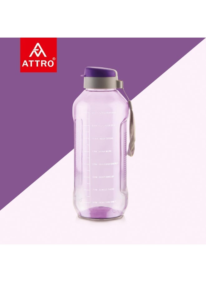 ATTRO زجاجة مياه ATTRO Ultra Pro 2 Motivational سعة 2 لتر خالية من مادة BPA مع غطاء قلاب مانع للتسرب وحزام من النايلون ولون أنيق للترطيب اليومي بنفسجي، مصنوعة من البلاستيك - Image 3