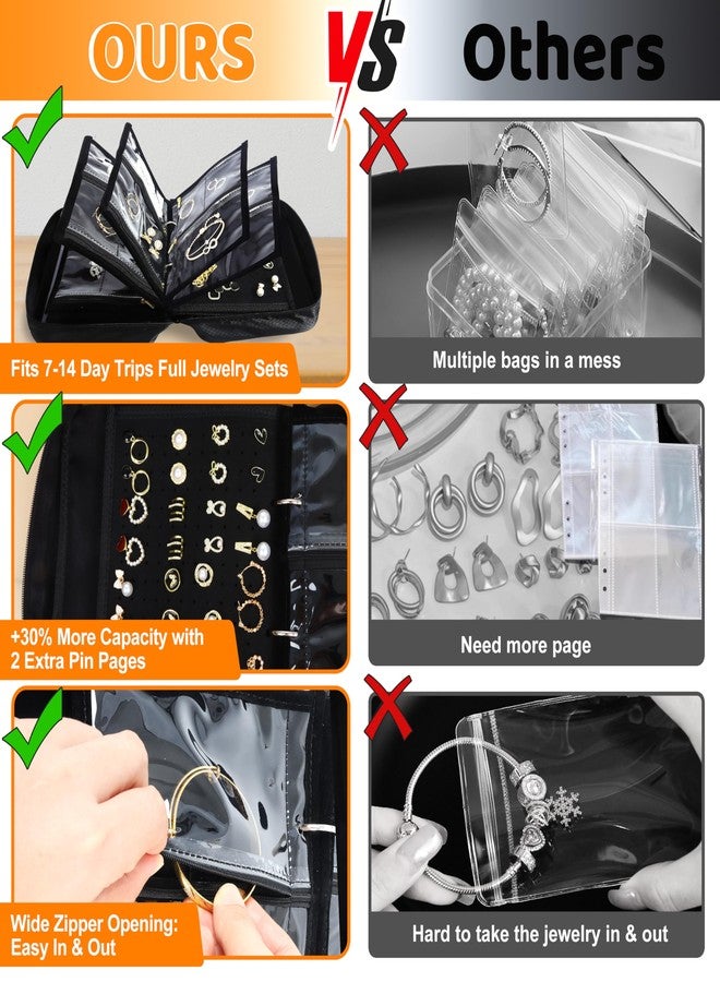 Meneng Travel Jewelry Case Organizer: Jewelry Bags Storage Book Binder with Adjustable 130-Pin Panels - Waterproof Anti Tarnish Storage for Earrings, Bracelets & Full Sets, Portable for Bloggers - Image 4
