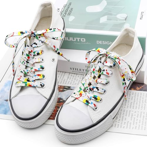 DANHUA Colored Printed Flat Shoelaces: 2 Pair Colorful Splash-ink Patterned Shoe Laces for Sneakers 63 inch - Image 4