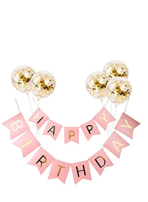Beauenty Five Balloons +Happy Birthday Gilding Happy Birthday Letter Pull A Banner Banner Fish Tail Hang A Flag