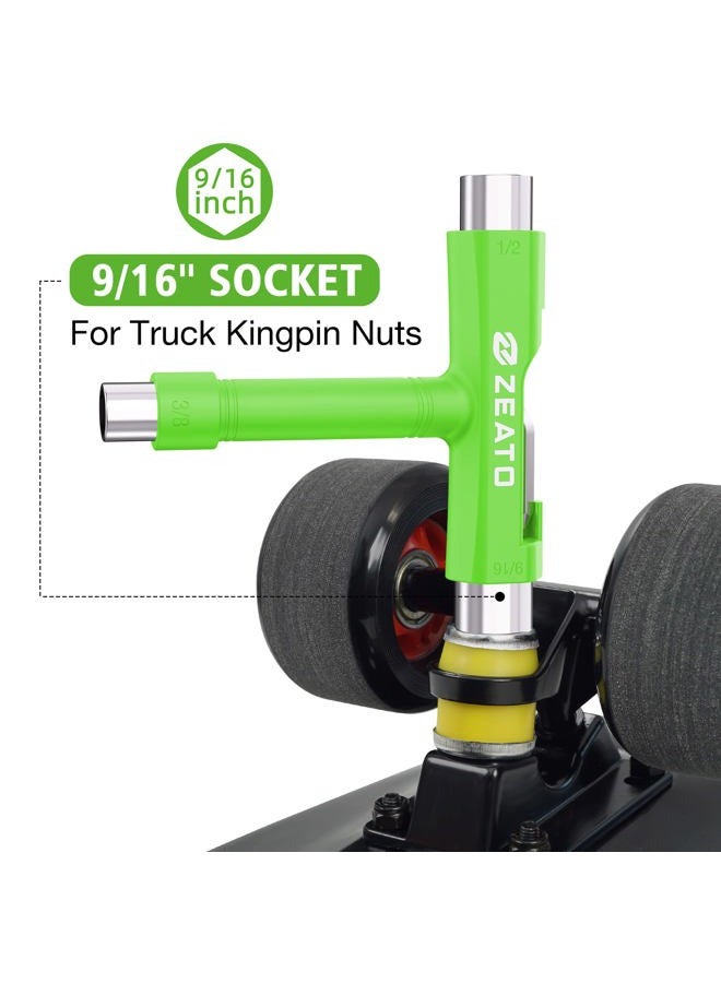 Zeato All-In-One Skate Tools Multi-function Portable Skateboard T Tool Accessory with T-type Allen Key and L-type Phillips Head Wrench Screwdriver - Green - Image 3