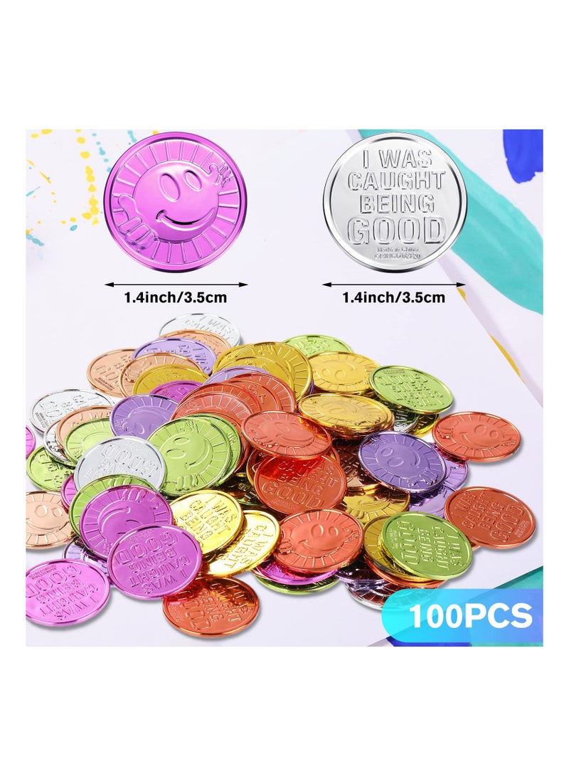 SYOSI Colorful Coin, Caught Being Good Coins Kids Behavior Tokens Classroom Behavior Incentives Coin Reward Tokens Smile Face Coin for Kids, Smile Face Fake Money Coins, Ideal School Reward (100 Pieces) - Image 3
