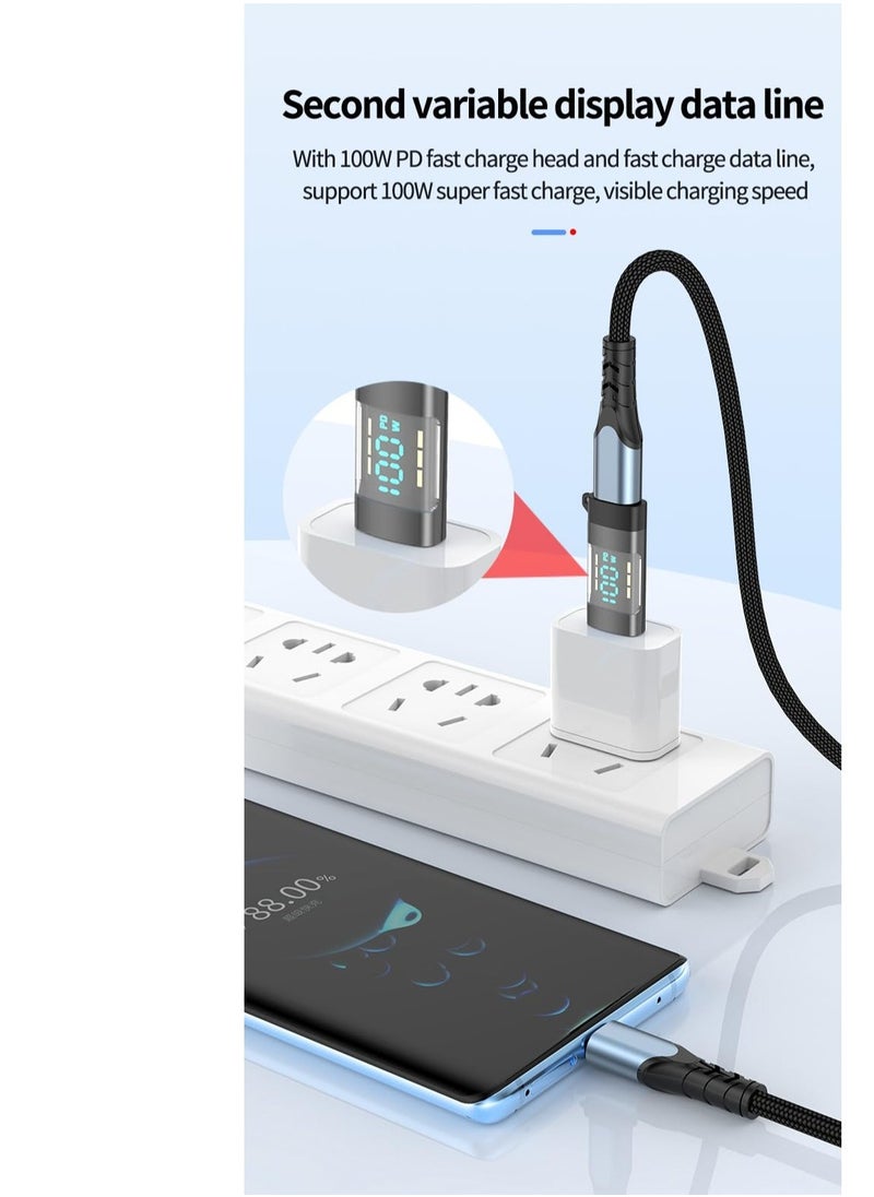 Excefore - USB C Adapter, 2 Pcs 100W Digital Display USB C Female to USB C Male Extension Adapter, with Digital Display, Type C Power Meter Tester, Compatible iPhone 15 Pro Max and Other USB C Devices (Grey) - Image 1