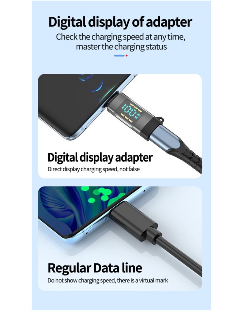 Excefore - USB C Adapter, 2 Pcs 100W Digital Display USB C Female to USB C Male Extension Adapter, with Digital Display, Type C Power Meter Tester, Compatible iPhone 15 Pro Max and Other USB C Devices (Grey) - Image 1