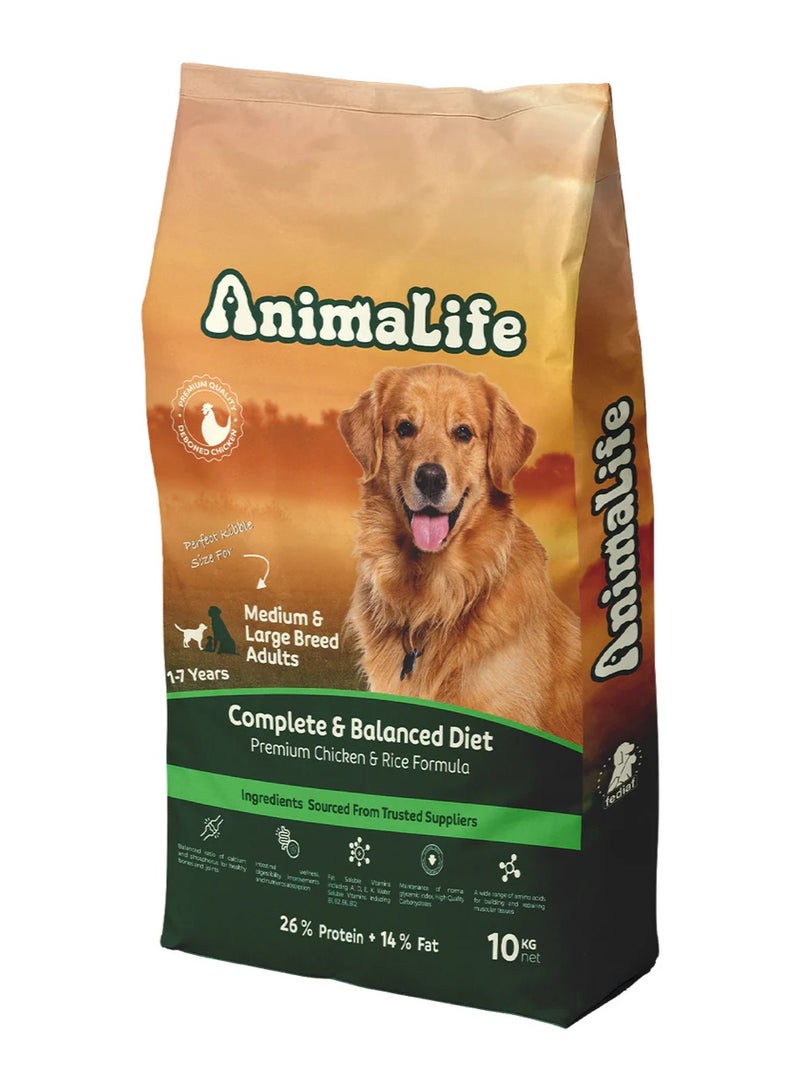 life dry food with chicken for M dog 10K