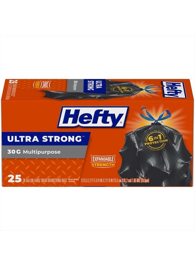 Hefty أكياس قمامة كبيرة متعددة الاستخدامات فائقة القوة، سوداء، بدون رائحة، سعة 30 جالون، 25 قطعة (عبوة من 1) - Image 1