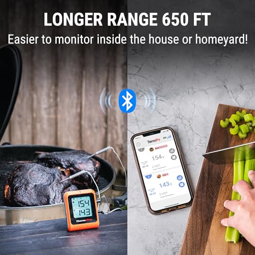 ThermoPro 650 ft Wireless Meat Thermometer Digital for Grilling and Smoking, 2 Probes Bluetooth Meat Thermometer for Cooking Turkey Fish Beef, Rechargeable Smoker Accessories for BBQ Oven - Image 2