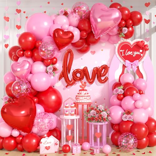 Vibzox Valentines Day Balloon Arch Kit Decorations Pink Red Balloons with Heart LOVE Foil Balloons for Valentines Day Anniversary Birthday Wedding Decorations - Image 1