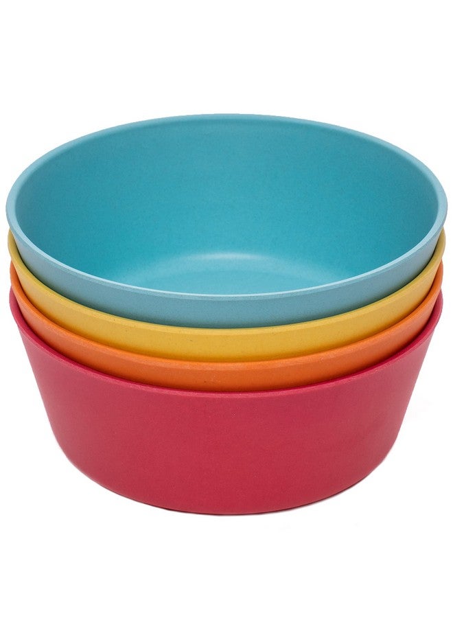 WeeSprout Bamboo Kids Bowls, Set of Four 10 oz Kid-Sized Dinnerware, Cereal, Leftovers & Snack Bowl, Dishwasher Safe (Blue, Yellow, Orange, & Red, 10 Oz) - Image 1