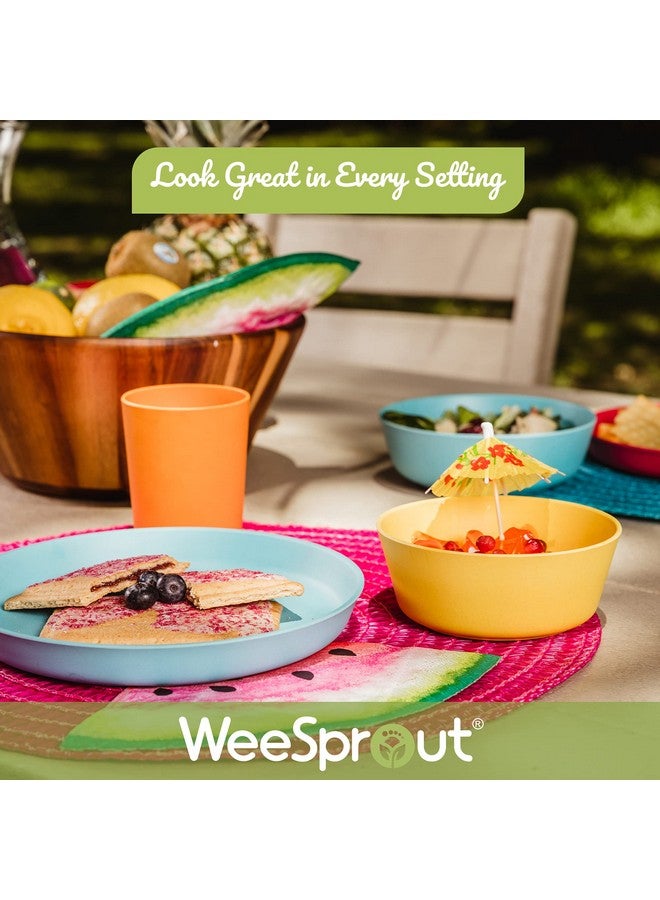 WeeSprout Bamboo Kids Bowls, Set of Four 10 oz Kid-Sized Dinnerware, Cereal, Leftovers & Snack Bowl, Dishwasher Safe (Blue, Yellow, Orange, & Red, 10 Oz) - Image 4