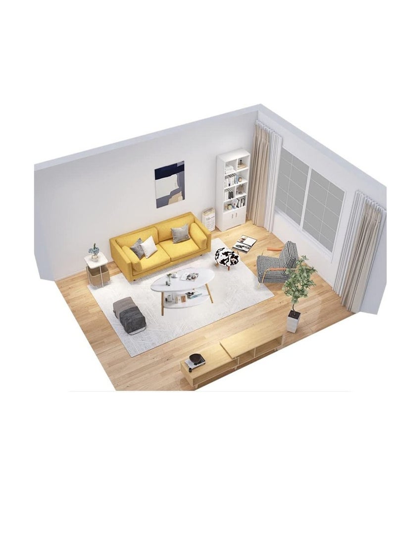 LEDIN - White Oval Shape Wood Coffee Table with Open Shelving for Storage and Display 2 Tier Sofa Table, Small Modern Furniture for Living Room&Home (90x50x42cm) - Image 1